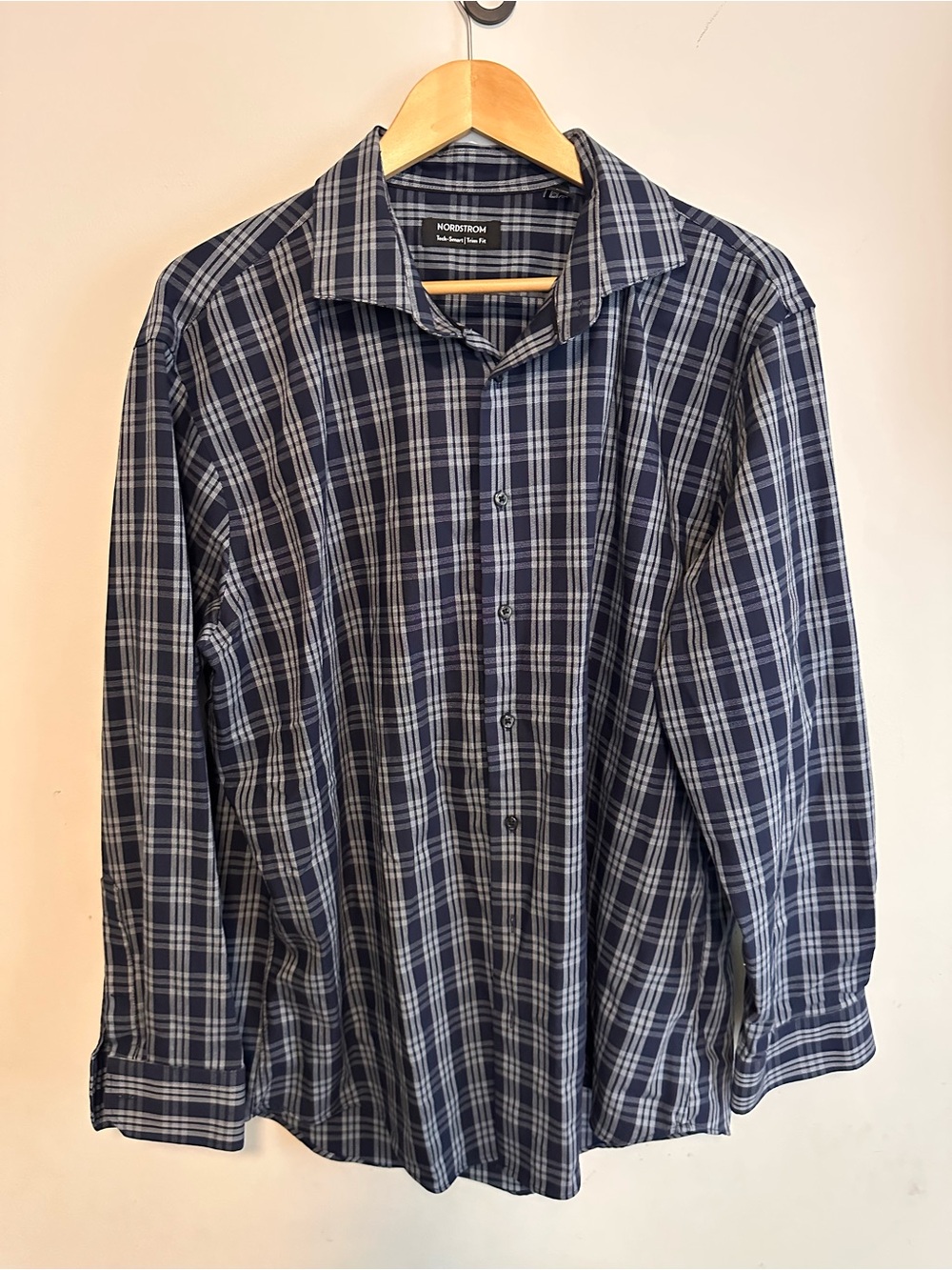 Nordstrom Tech-Smart Trim Fit Plaid Dress Shirt 18 34-35